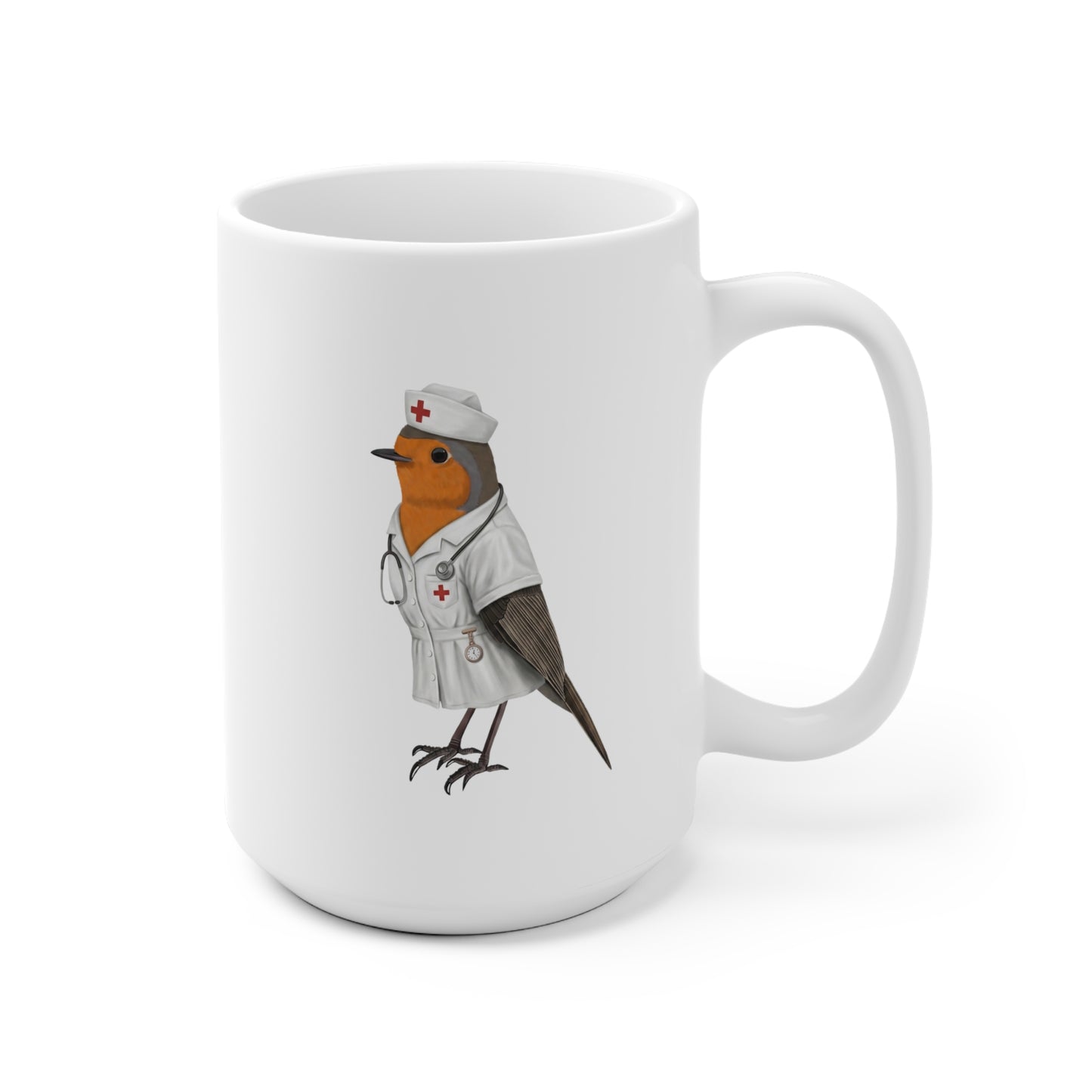 Rotkehlchen als Krankenschwester Tasse mit Vogelmotiv – Ideal für Kakao & Kaffee
