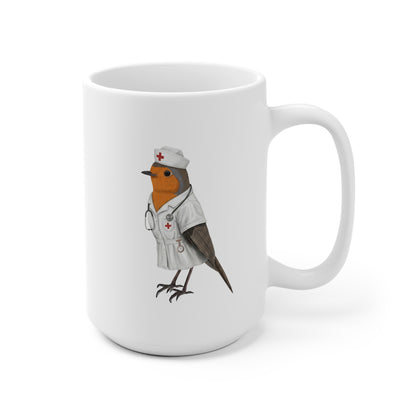 Rotkehlchen als Krankenschwester Tasse mit Vogelmotiv – Ideal für Kakao & Kaffee