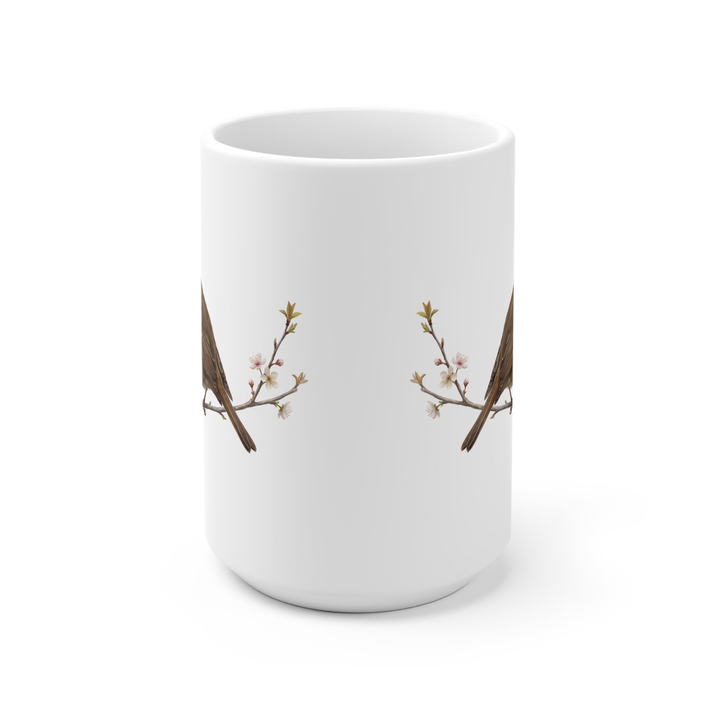 Rotkehlchen mit Ästling Premium Keramiktasse | Geschenk für Vogelbeobachter