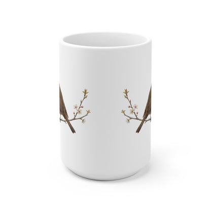 Rotkehlchen mit Ästling Premium Keramiktasse | Geschenk für Vogelbeobachter