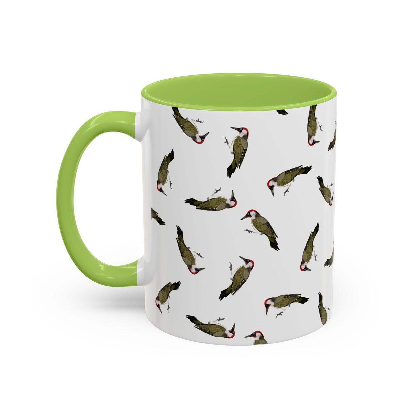 Grünspecht Tasse mit Streumuster | Vogelmotiv Kaffeebecher für Vogelbeobachter & Naturfreunde – Accent Coffee Mug,