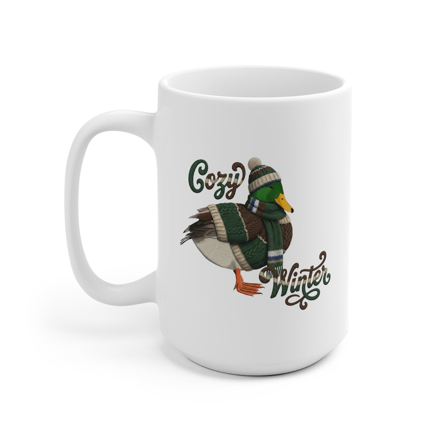 Ente mit Strickpullover Weihnachtliche Tasse mit Vogelmotiv Cozy Winter – Ideal für Kakao & Kaffee