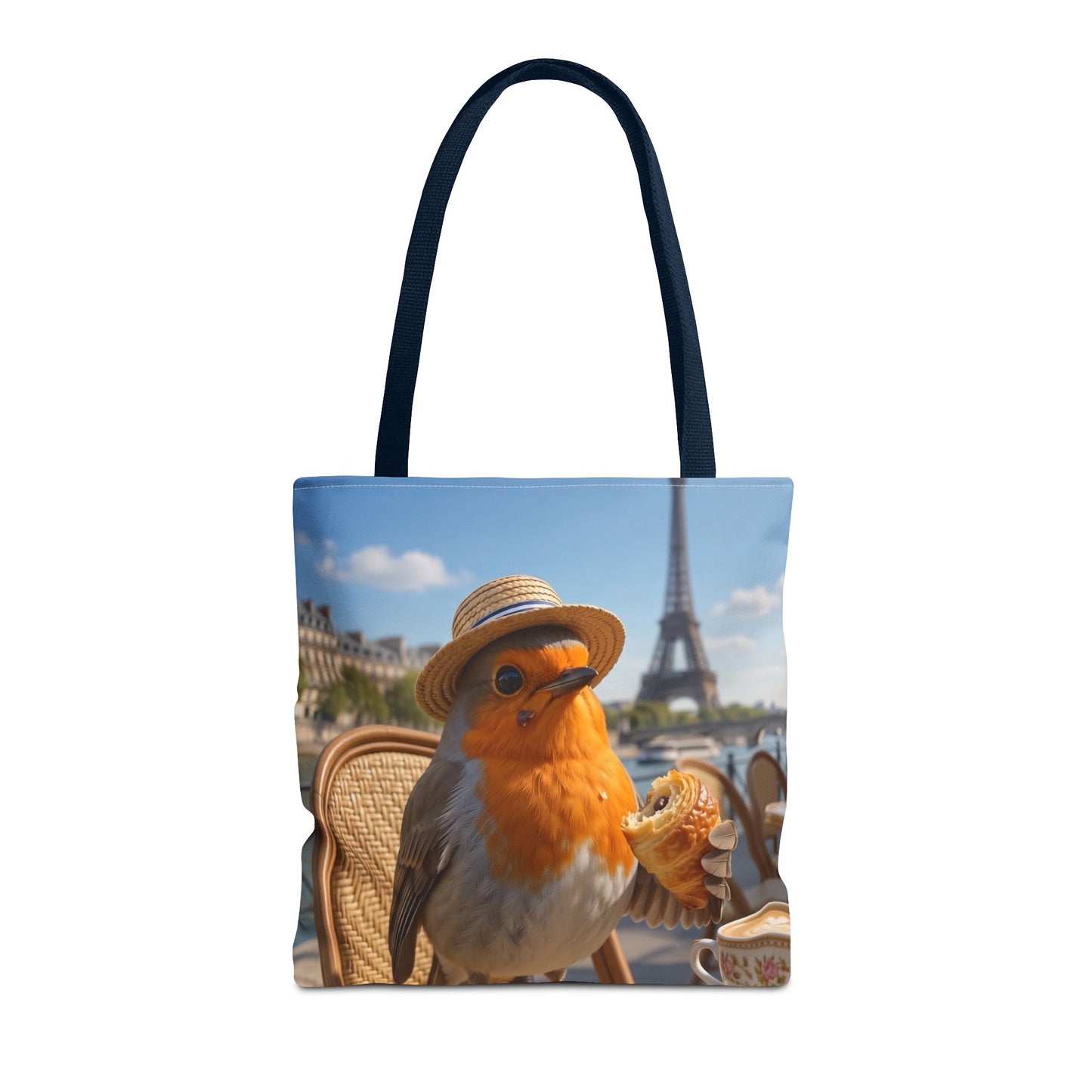 Rosi Rotkehlchen im Paris Bistro Stofftasche – Robuster Tote Bag für Reisefreunde und Vogelliebhaber
