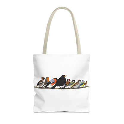 Gartenvögel auf einem Ast Tragetasche 40x40cm Amsel Rotkehlchen Zaunkönig Vogel Tasche