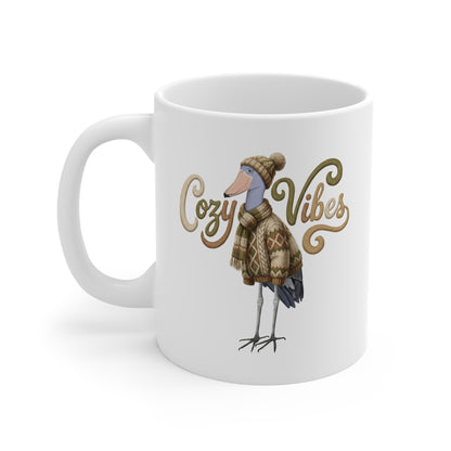Schuhschnabel mit Strickpullover Weihnachtliche Tasse mit Vogelmotiv Cozy Vibes – Ideal für Kakao & Kaffee