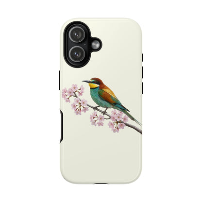 Bienenfresser Handyhülle in Cremeweiß | Florales Kirschblüten Vogel-Motiv für iPhone & Google Pixel