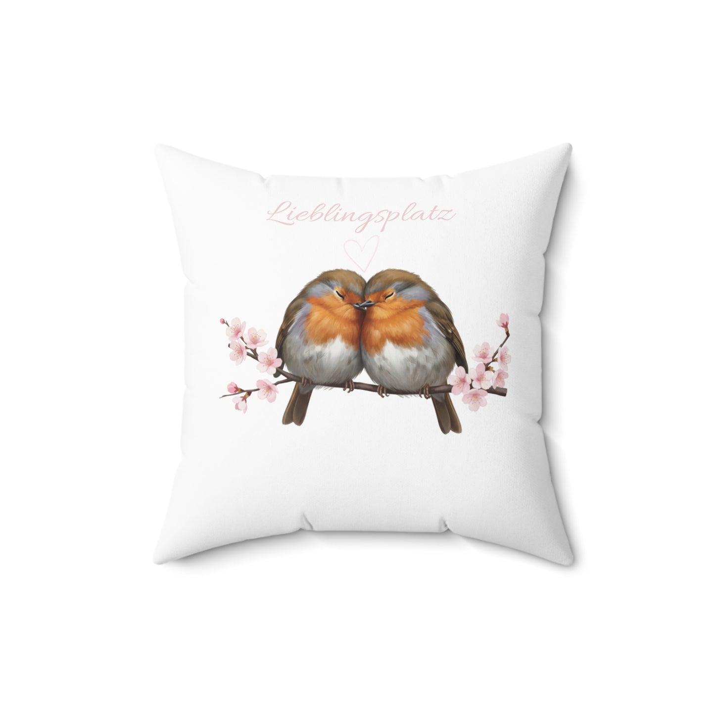 Rotkehlchen mit Kirschblüten Personalisierbares Kissen mit Füllung – Romantisches Vogel & Kirschblüten Motiv (40x40 cm)