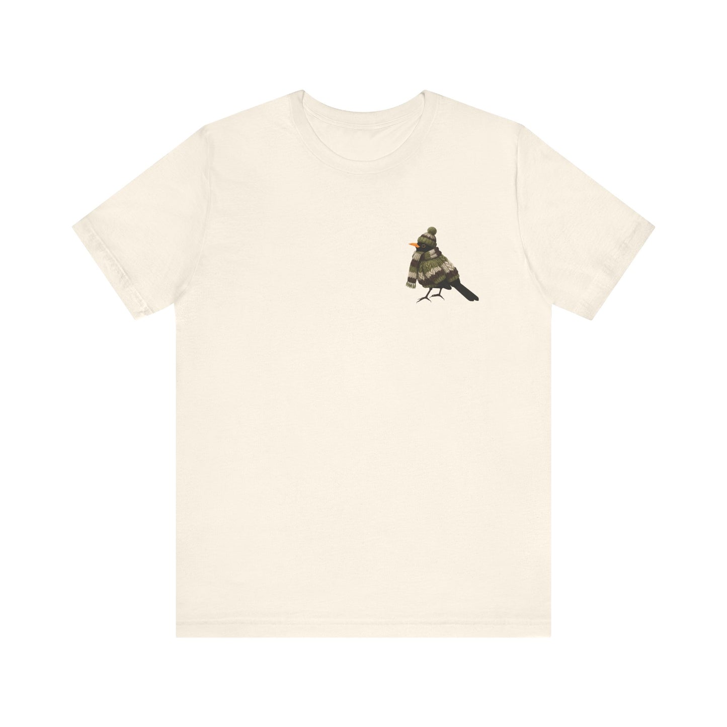 Amsel in Strick T-Shirt – Weiches Premium Shirt mit Winterlichem Vogelmotiv für Vogelbeobachter