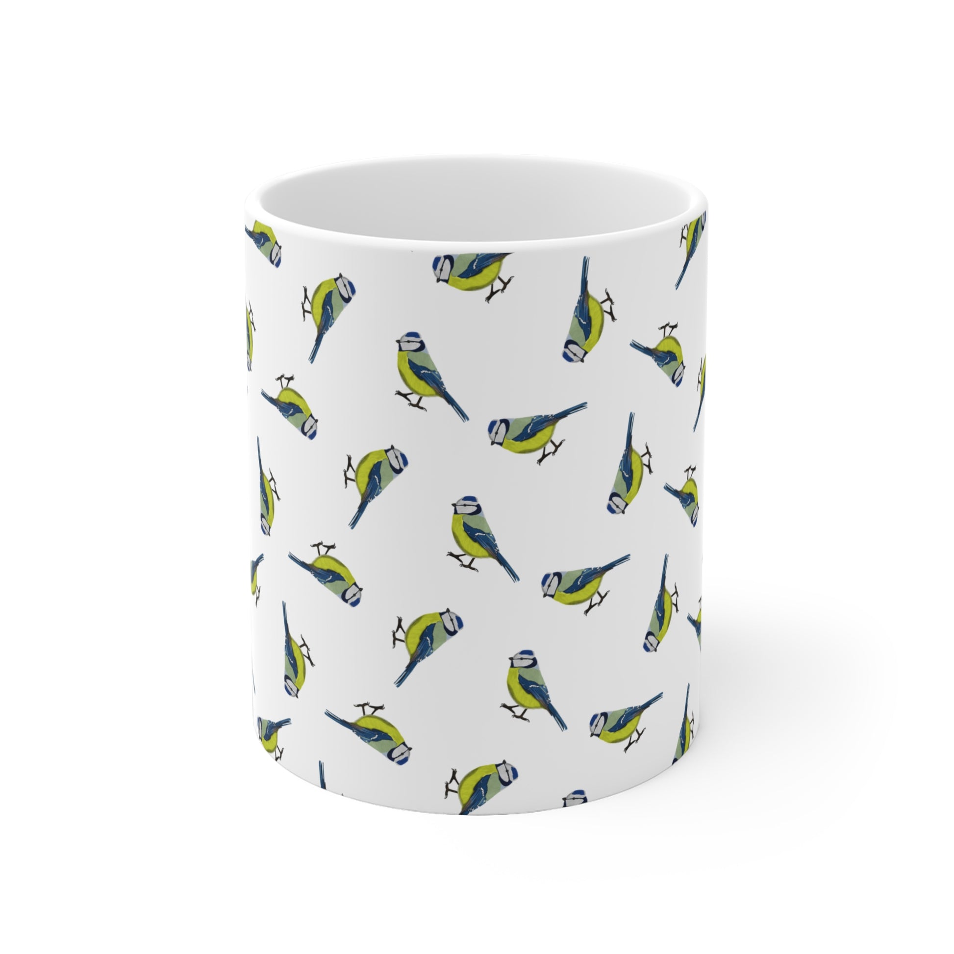 Blaumeise Tasse – mit Streumuster | Vogelmotiv Kaffeebecher für Vogelbeobachter & Naturfreunde