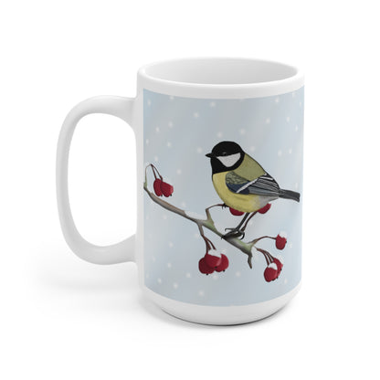 Kohlmeise auf einem Ast im Winter Weihnachten Schnee Vogel Tasse