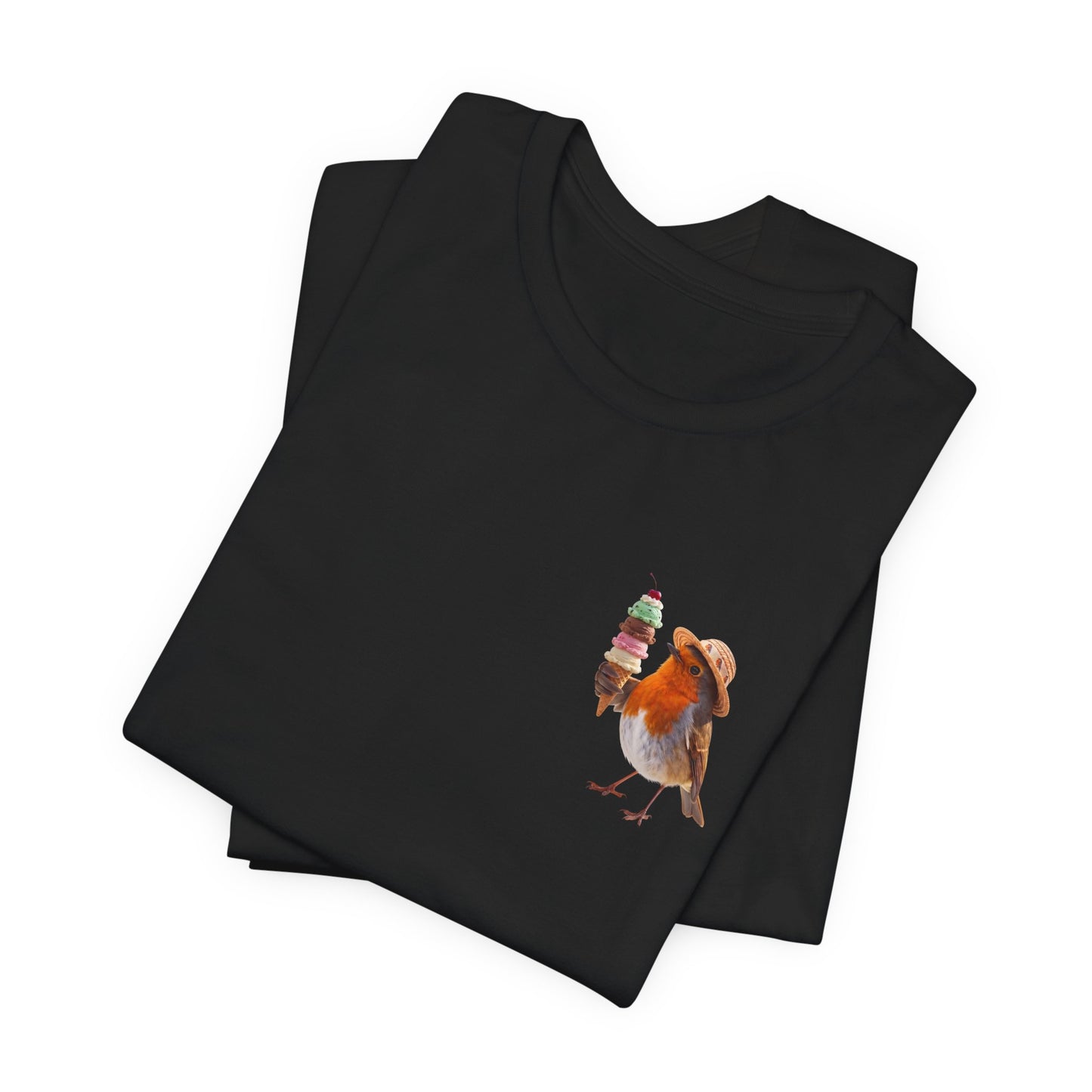 Premium T-Shirt Rosi Rotkehlchen & das Riesen-Eis | Geschenk für Vogelfreunde