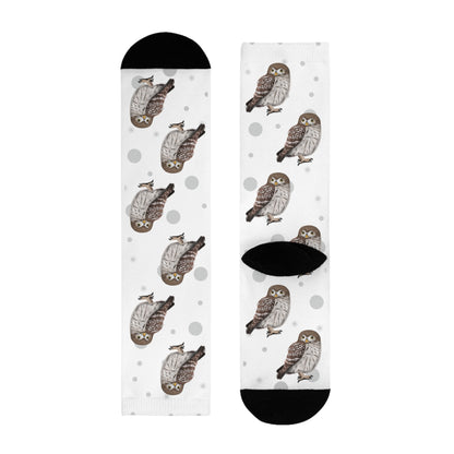 Eulen Socken Vogelsocken Weiß mit Grauen Punkten