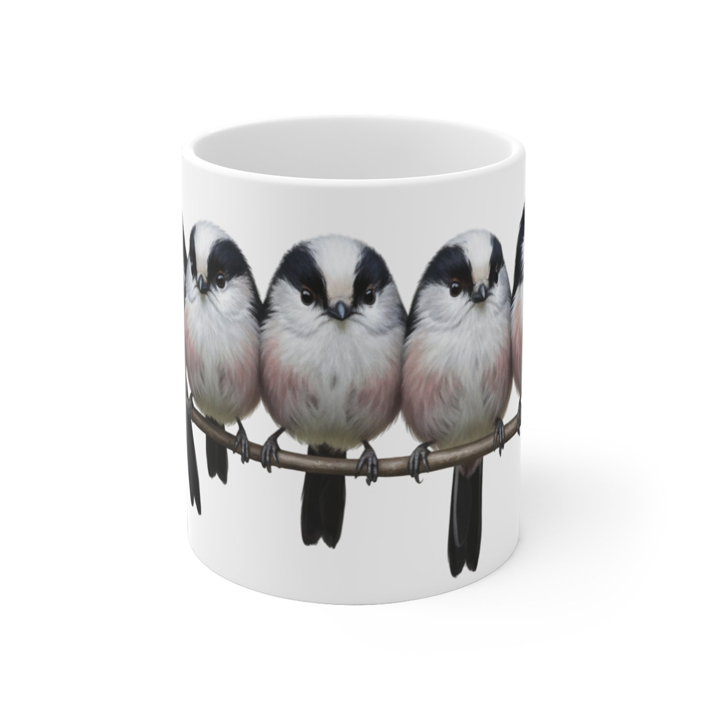 Schwanzmeisen Tasse Vögel auf einem Ast Vogelmotiv für Vogelbeobachter und Vogelfreunde