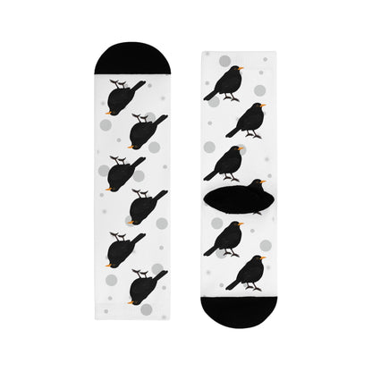 Amsel Socken Vogelsocken Weiß mit Grauen Punkten