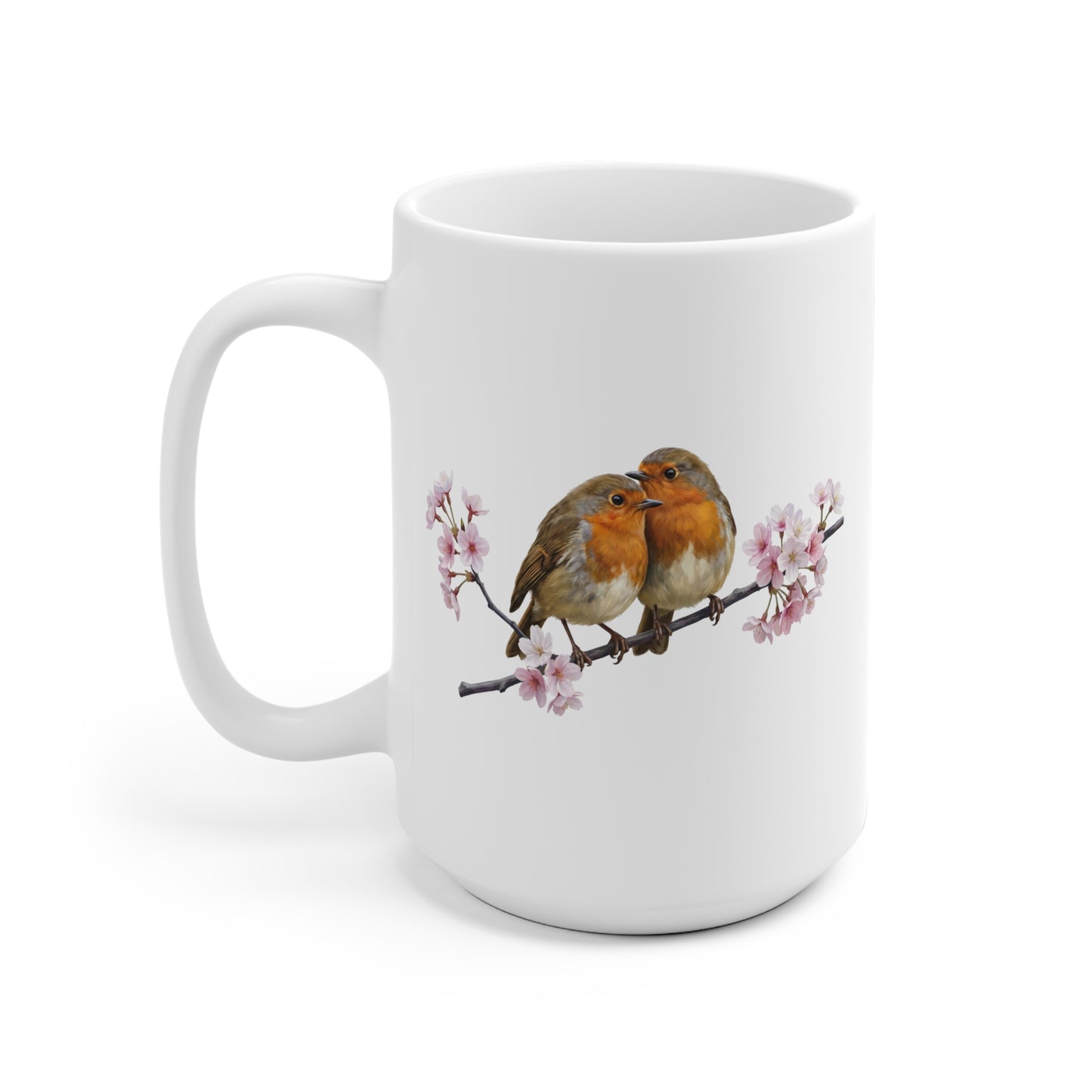 Rotkehlchen mit Kirschblüten Tasse - Oster-Geschenk für Vogelfreunde mit Frühlingsdesign
