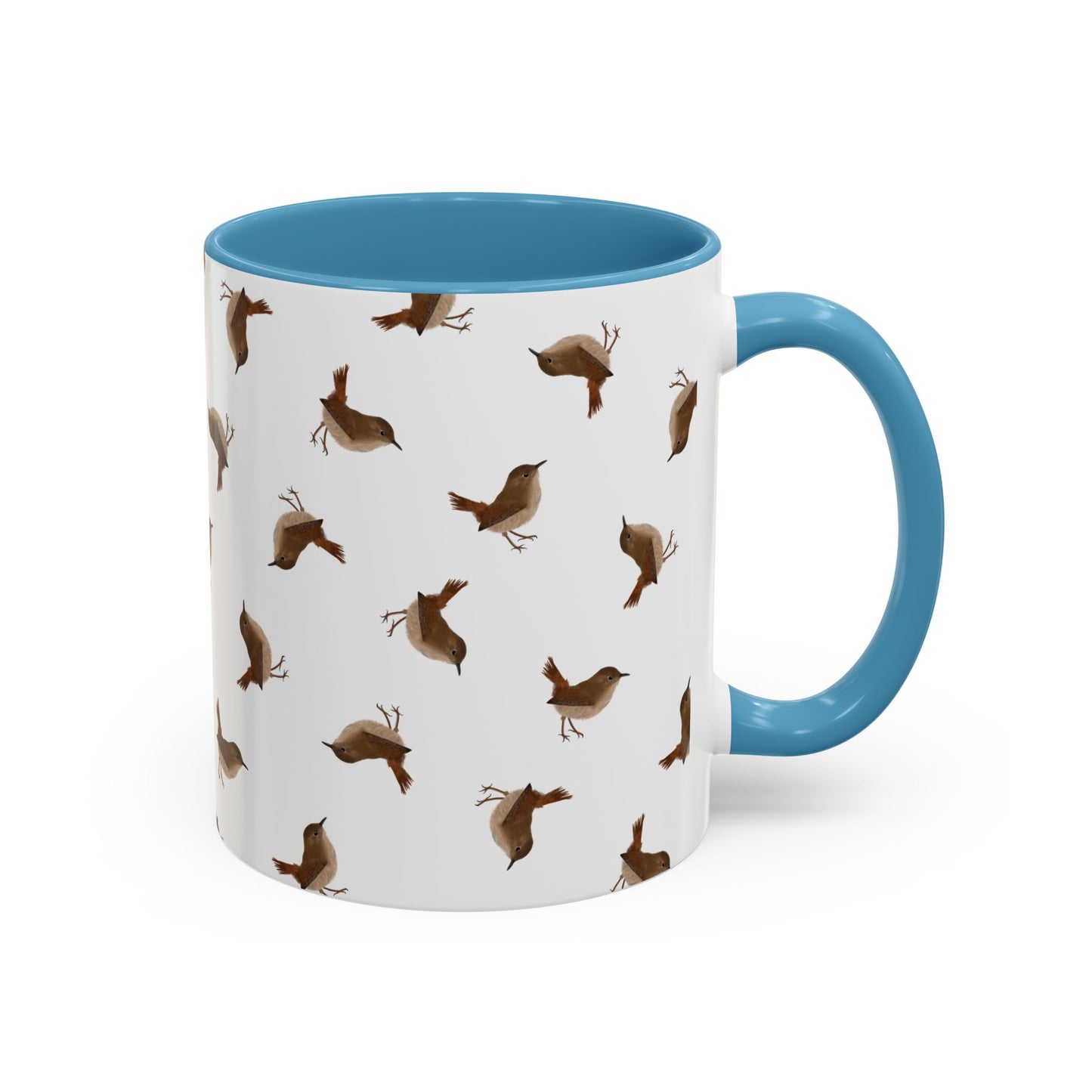 Zaunkönig Tasse mit Streumuster | Vogelmotiv Kaffeebecher für Vogelbeobachter & Naturfreunde on Accent Coffee Mug blau
