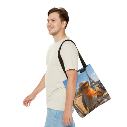 Rosi Rotkehlchen im Paris Bistro Stofftasche – Robuster Tote Bag für Reisefreunde und Vogelliebhaber