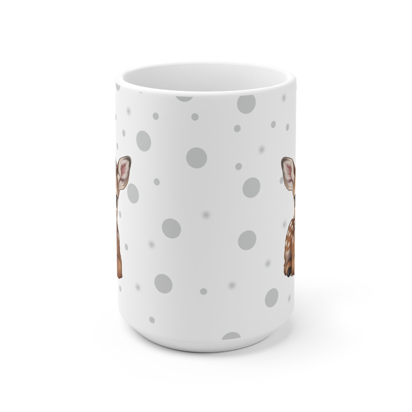 Rehkitz Tasse mit Spatz Tiermotiv Punkte Grau