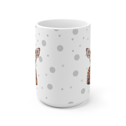 Rehkitz Tasse mit Spatz Tiermotiv Punkte Grau