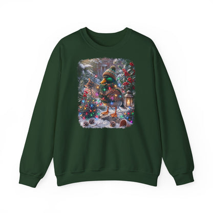 Premium Sweatshirt Ente und die Lichterkette im winterlichen Garten für Vogelfreunde