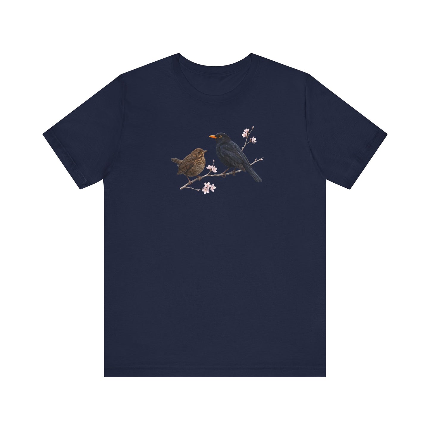 Amsel & Jungvogel T-Shirt | Frühlingsblüten Vogelmotiv für Vogelbeobachter