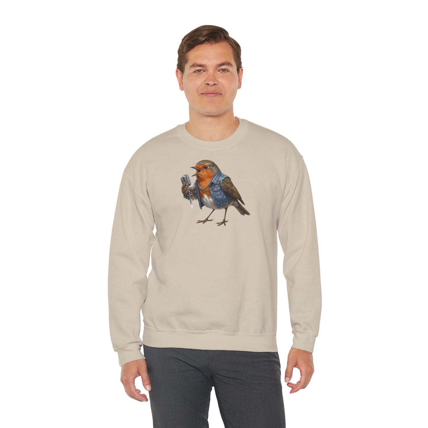 Rotkehlchen Sweatshirt Vogelmotiv in Military Green