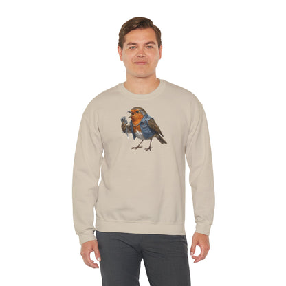 Rotkehlchen Sweatshirt Vogelmotiv in Military Green
