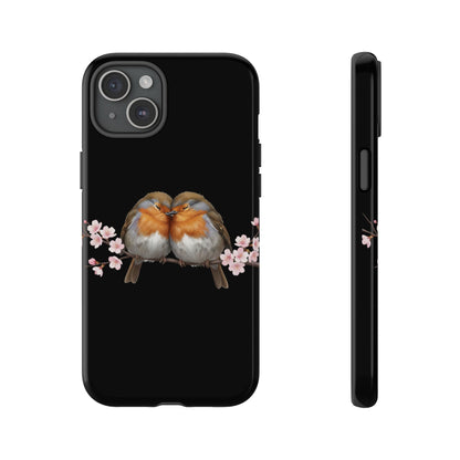 Rotkehlchen mit Kirschblüten Premium Handyhülle – Doppelt Geschützt & Rundum Bedruckt Schwarz