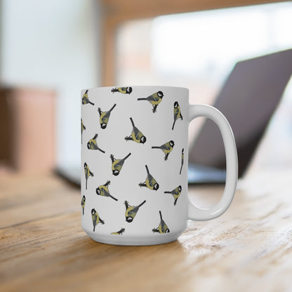 Kohlmeise Tasse – mit Streumuster | Vogelmotiv Kaffeebecher für Vogelbeobachter & Naturfreunde