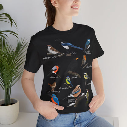 Amsel Rotkehlchen Blaumeise Zaunkönig Vogel T-Shirt für Vogelfreunde und Vogelbeobachter