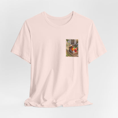 Rosi Rotkehlchen T-Shirt in der Hängematte für Vogelbeobachter und Gartenfreunde