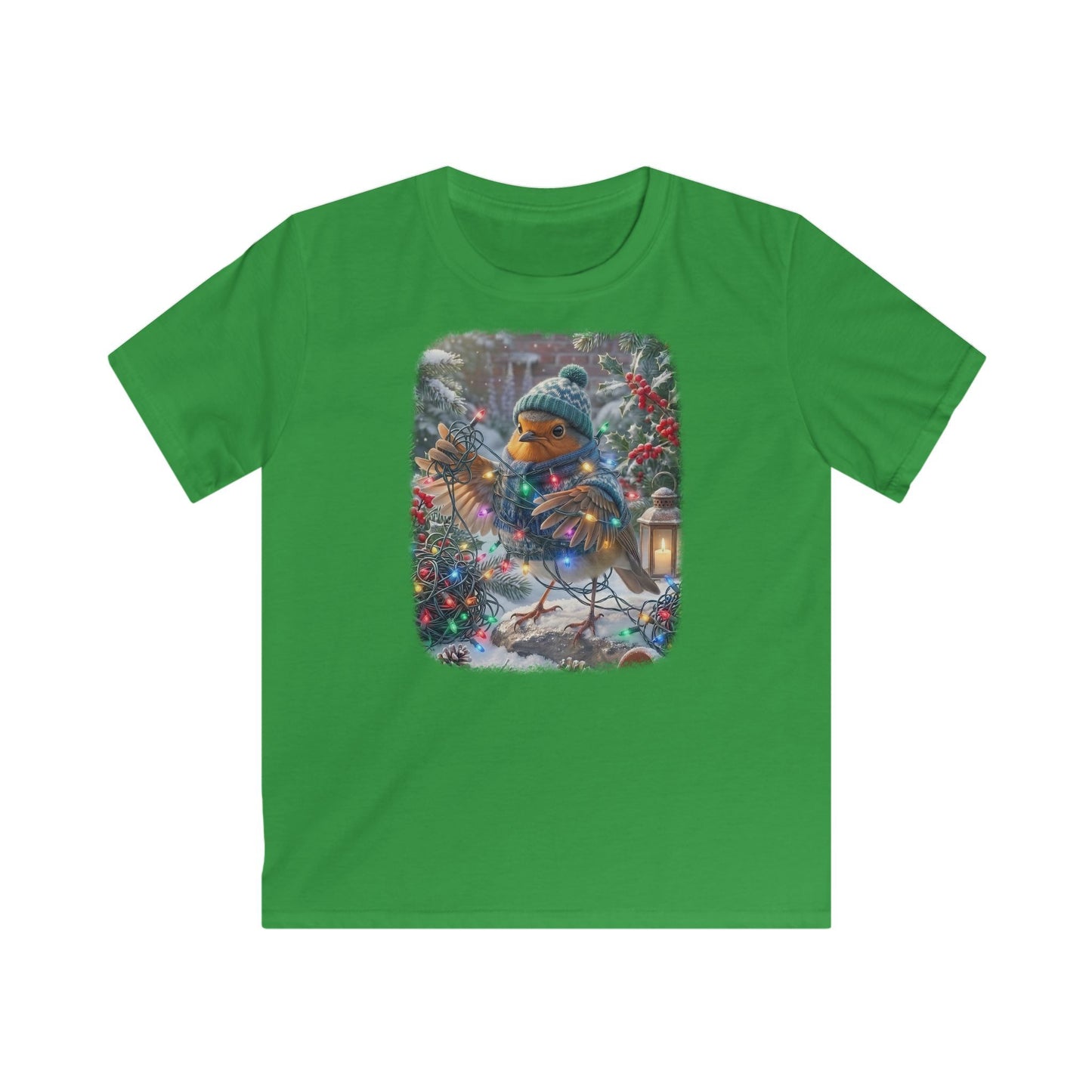 Premium Kinder T-Shirt Rosi Rotkehlchen und die Lichterkette im Garten