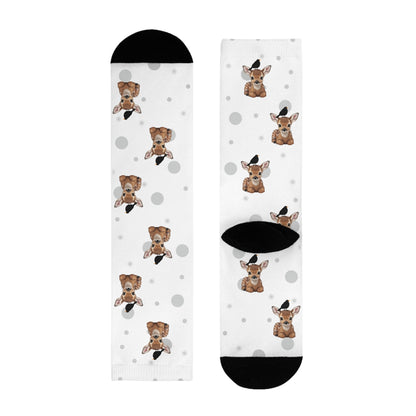 Amsel Socken mit Rehkitz Vogelsocken mit Tiermotiven Graue Punkte