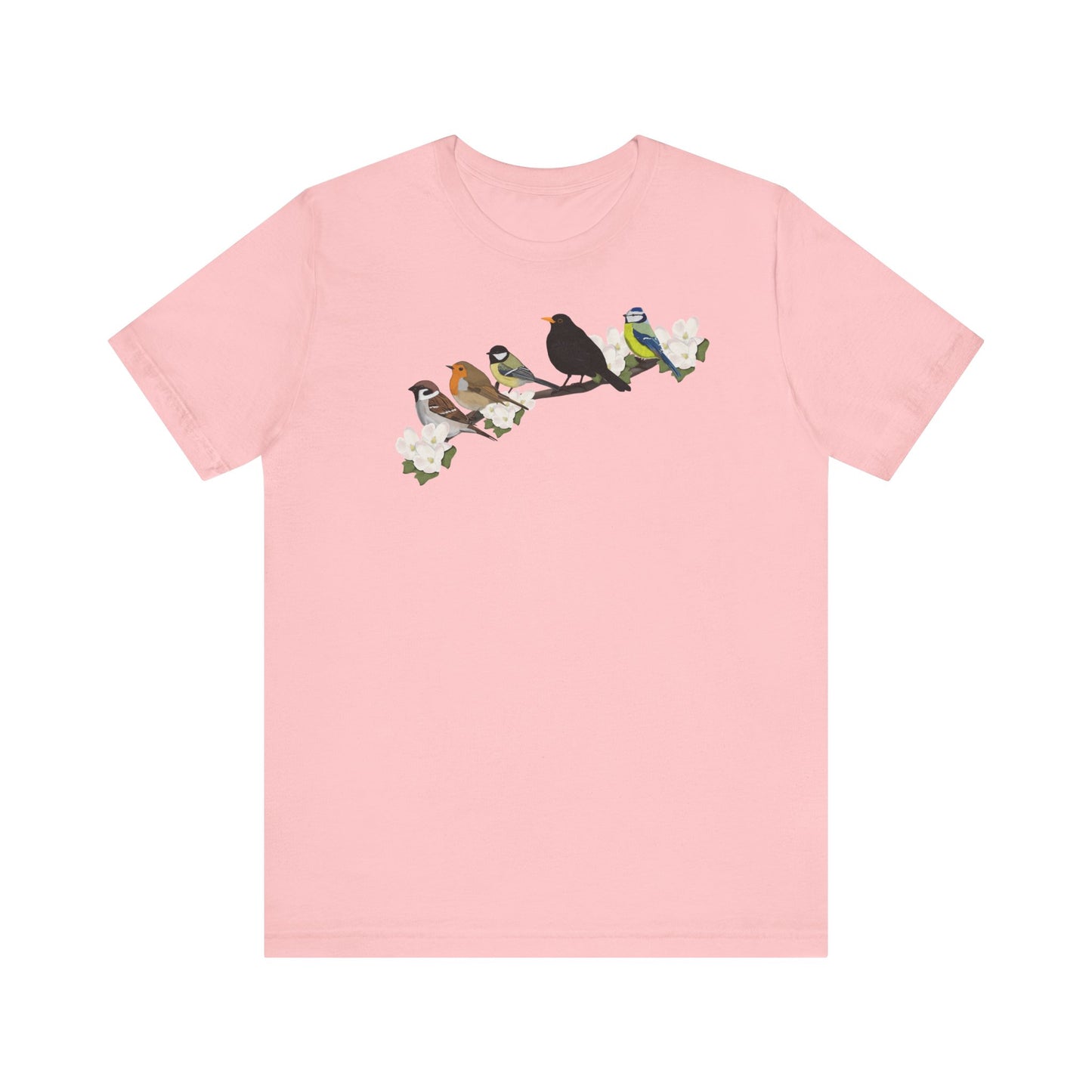 Amsel Rotkehlchen Spatz auf einem Ast Vogel T-Shirt für Vogelfreunde und Vogelbeobachter