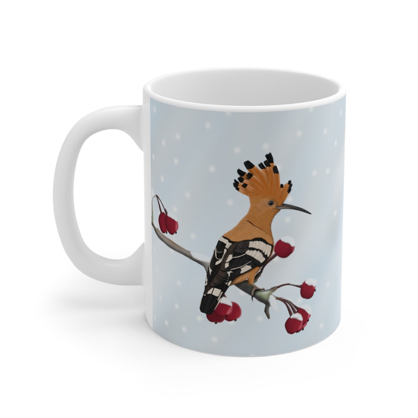 Wiedehopf auf einem Ast im Winter Weihnachten Schnee Vogel Tasse