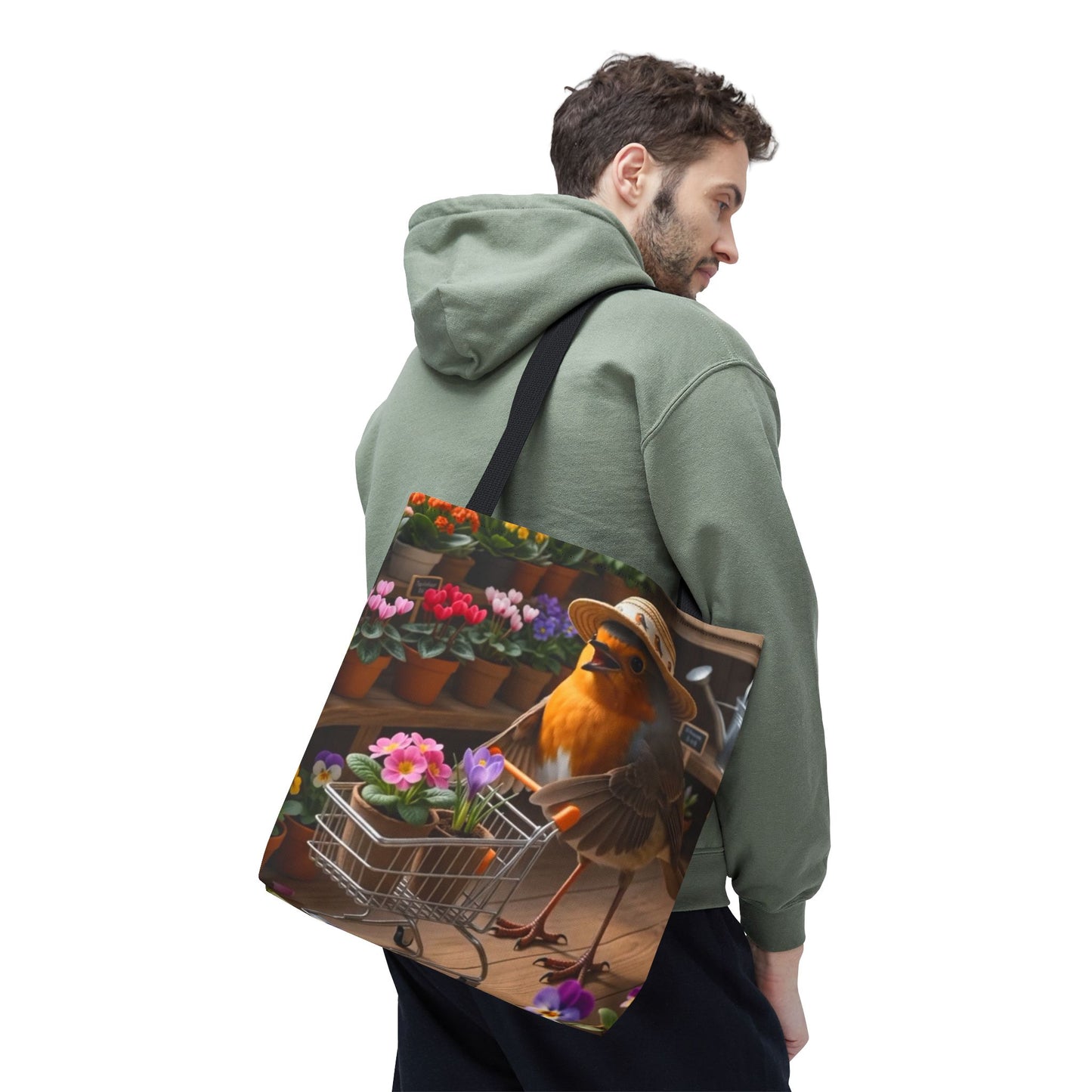 Rosi Rotkehlchen im Blumenladen Stofftasche – Robuste Tote Bag für Pflanzenfreunde und Gartenliebhaber