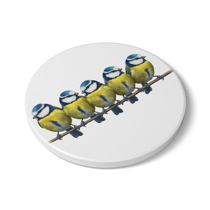 Blaumeisen Keramik-Untersetzer Vogelmotiv Weiß