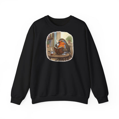 Rotkehlchen liest Bücher und trinkt Kaffee Vogel Sweatshirt für Vogelbeobachter