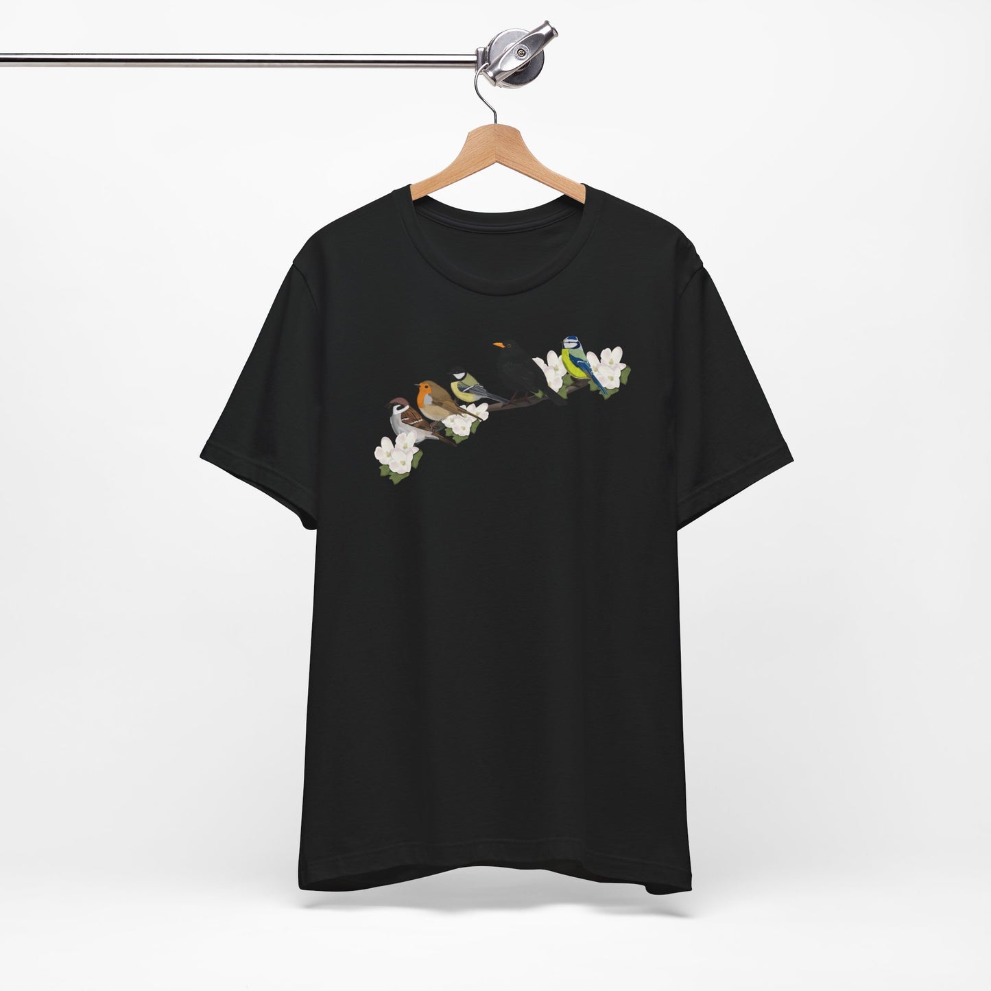 Amsel Rotkehlchen Spatz auf einem Ast Vogel T-Shirt für Vogelfreunde und Vogelbeobachter