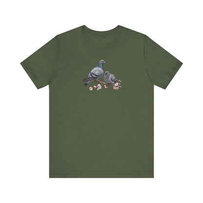 Taube & Jungvogel T-Shirt | Frühlingsblüten Vogelmotiv für Vogelbeobachter