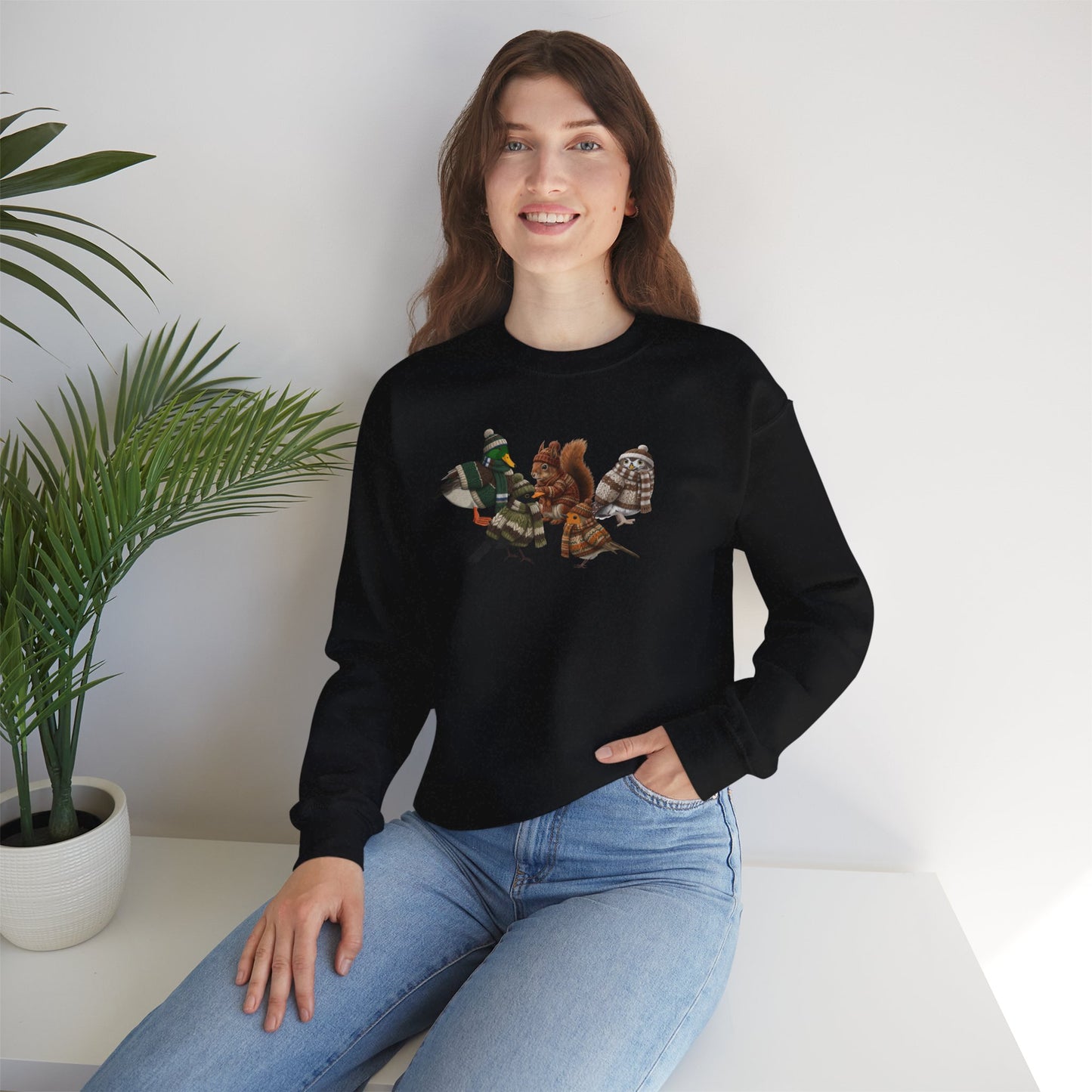 Kuscheliges Vogelmotiv Winter-Sweatshirt: Die Tier-Gang mit Mütze & Pullover