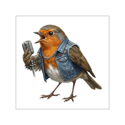 Rotkehlchen Aufkleber – Rocky am Mikrofon Premium Sticker (Die Gartenvögel)