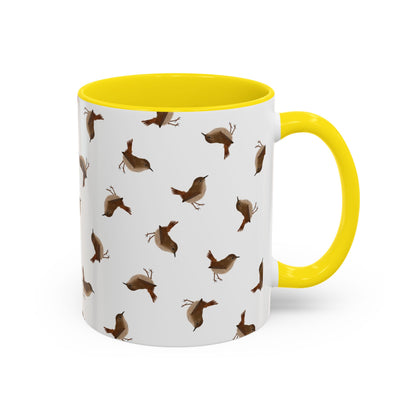 Zaunkönig Tasse mit Streumuster | Vogelmotiv Kaffeebecher für Vogelbeobachter & Naturfreunde in gelb