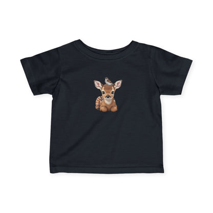 Rehkitz mit Feldsperling Baby T-Shirt Süßes Tiermotiv
