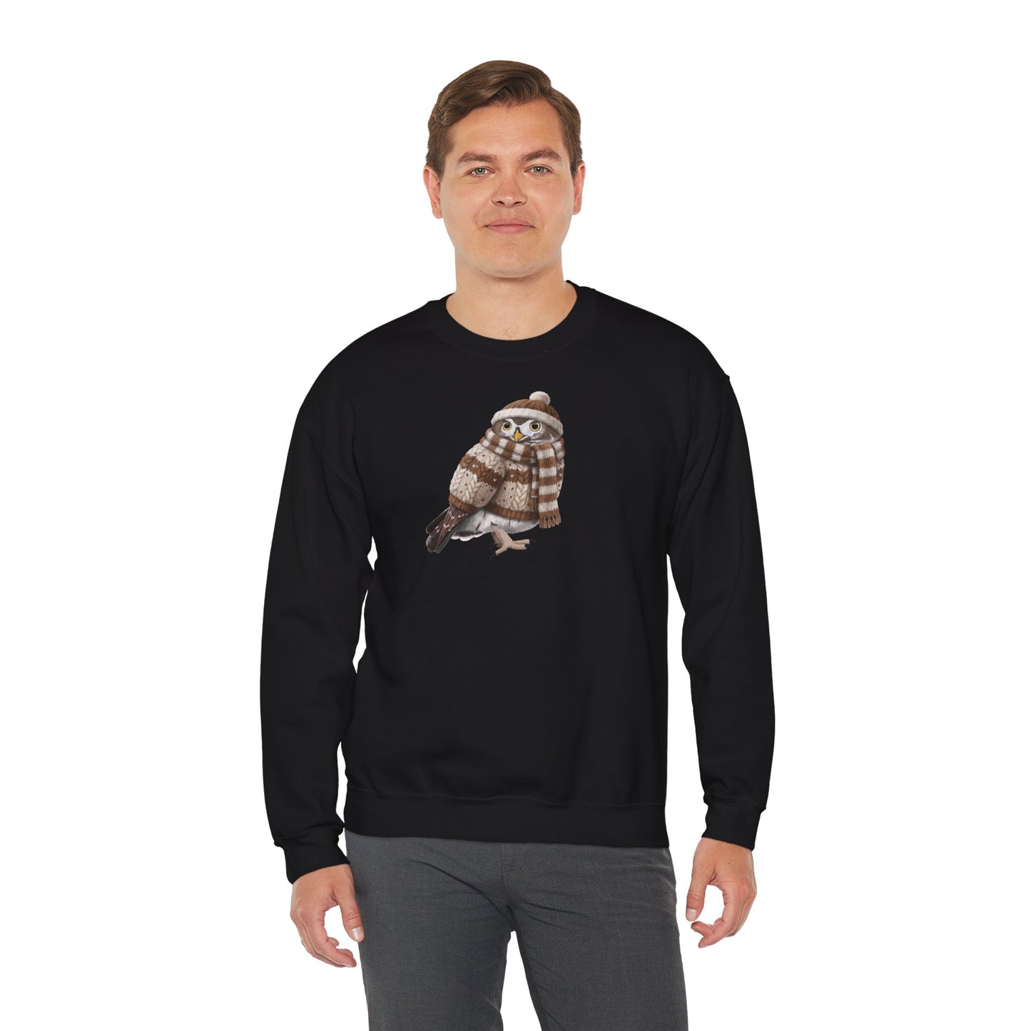 Eule in Strick Weihnachts-Sweatshirt | Unisex Vogel Sweater für Vogelfreunde & Vogelbeobachter