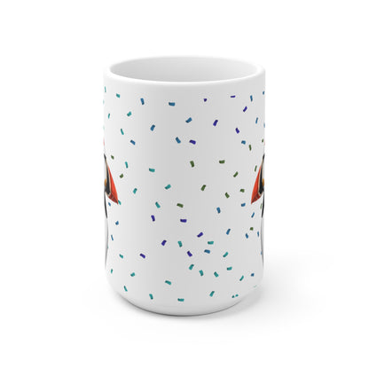 Papageitaucher feiert Geburtstag mit Partyhut und Konfetti Vogel Tasse