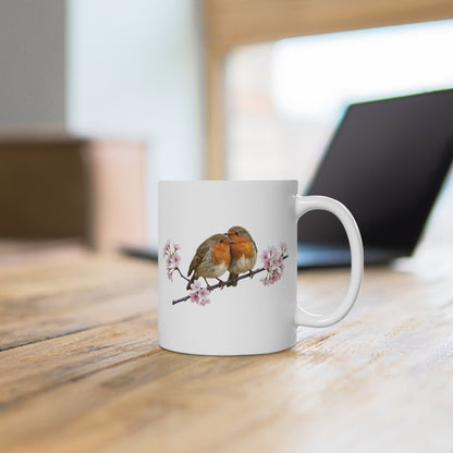Rotkehlchen mit Kirschblüten Tasse - Oster-Geschenk für Vogelfreunde mit Frühlingsdesign