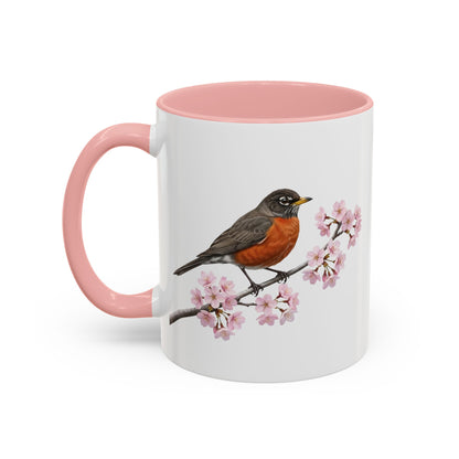 Wanderdrossel Tasse mit Kirschblüten | Rosa Keramiktasse für Vogelfreunde
