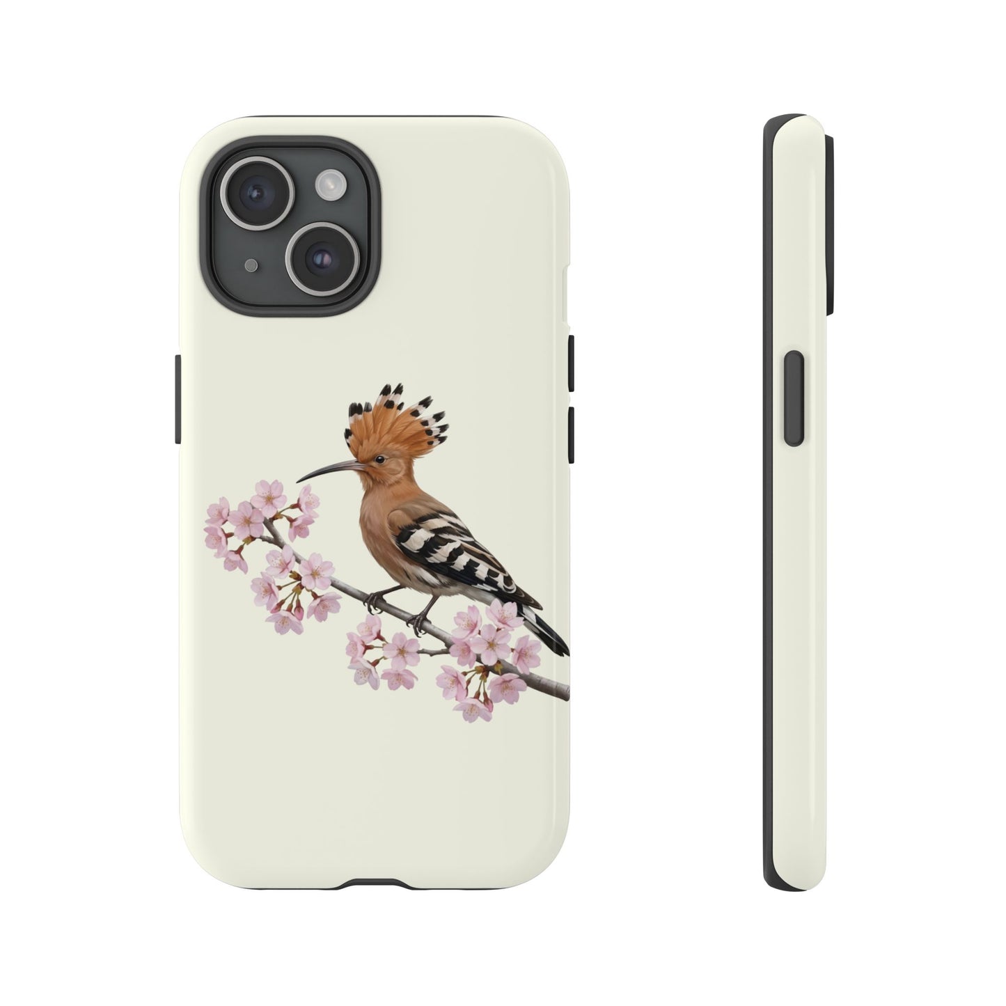 Wiedehopf Handyhülle in Cremeweiß | Florales Kirschblüten Vogel-Motiv für iPhone & Google Pixel