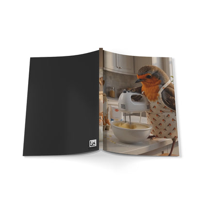 Rosi Rotkehlchen beim Backen Notizbuch A5 liniert als Rezeptbuch für Hobbybäcker und Tierfreunde